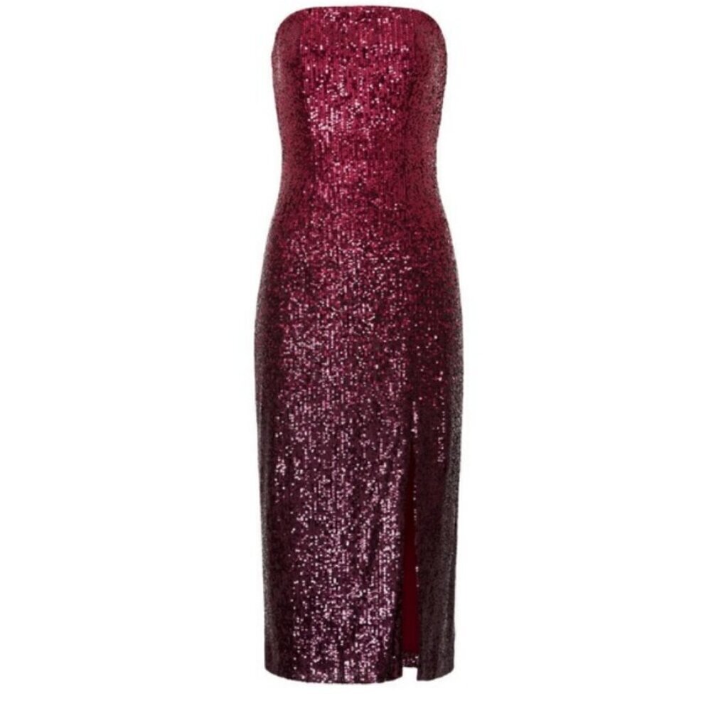 💕TRINA TURK💕 Stella Strapless Sheath Dress Festive Fuchsia Plum Sequin 10 NWT - Picture 9 of 16